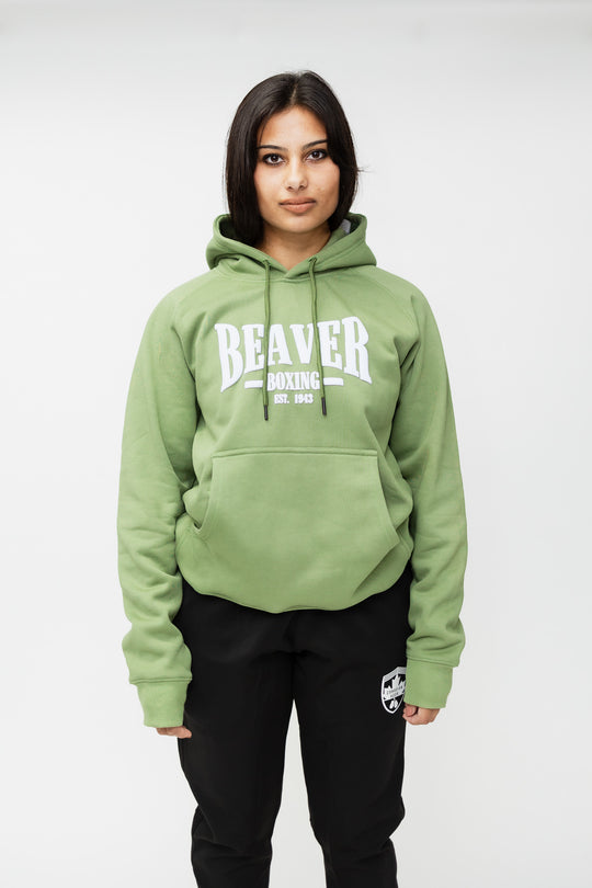 HEAVY DUTY HOODED SWEATSHIRT BEAVER BOXING - LIGHT GREEN
