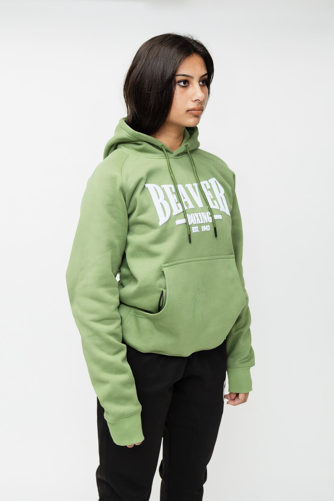 HEAVY DUTY HOODED SWEATSHIRT BEAVER BOXING - LIGHT GREEN
