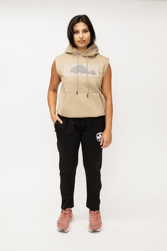 SLEEVELESS HOODIE SWEATSHIRT BEAVER BOXING - BEIGE