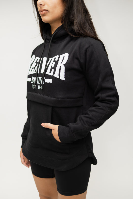 COZY HOODED SWEATSHIRT BEAVER BOXING - BLACK