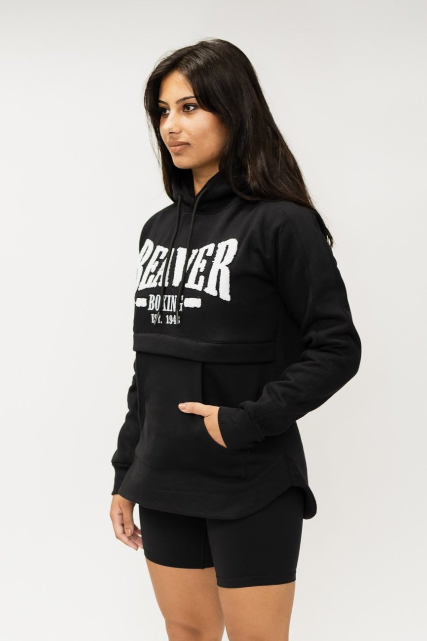 COZY HOODED SWEATSHIRT BEAVER BOXING - BLACK