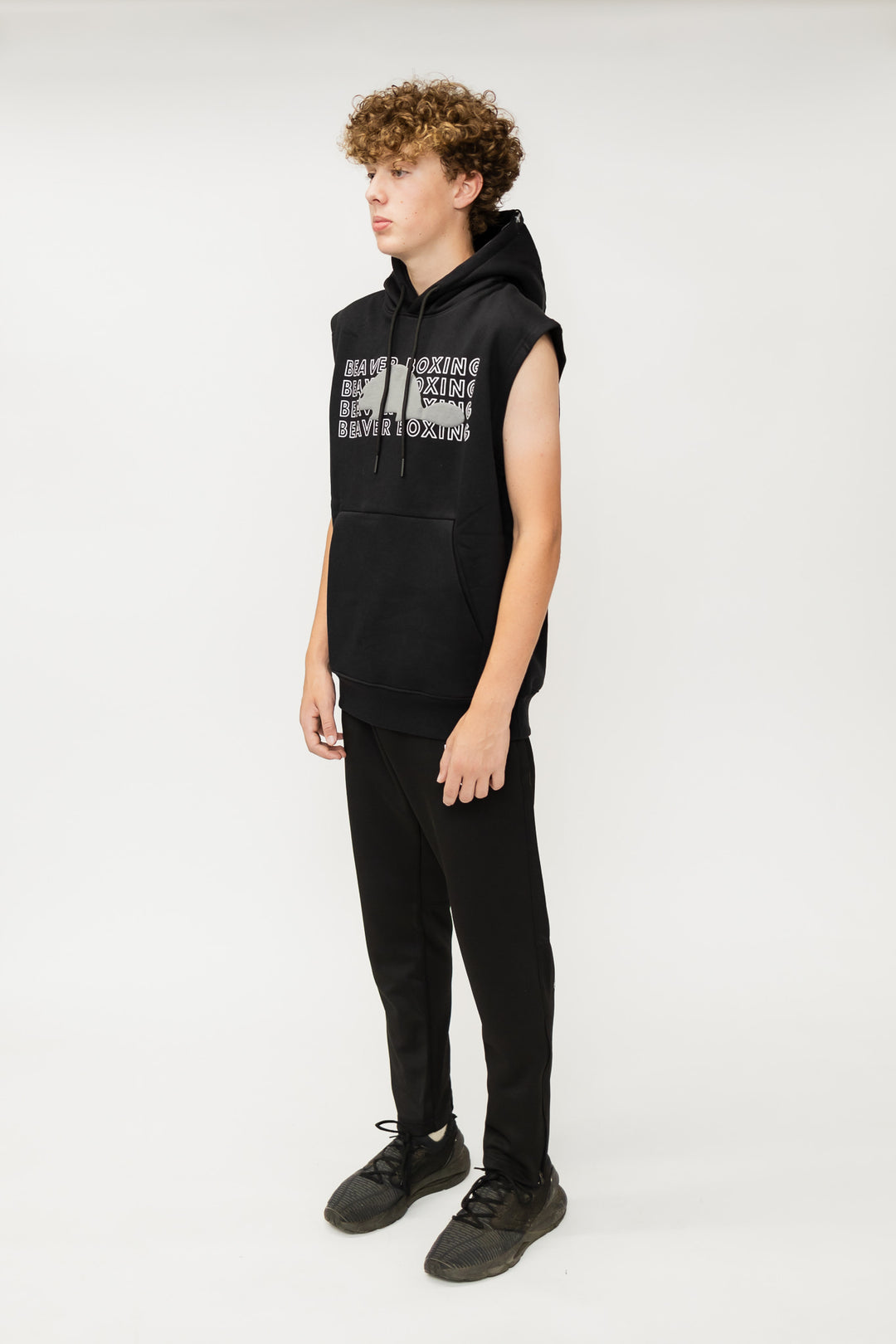 SLEEVELESS HOODIE SWEATSHIRT BEAVER BOXING - BLACK