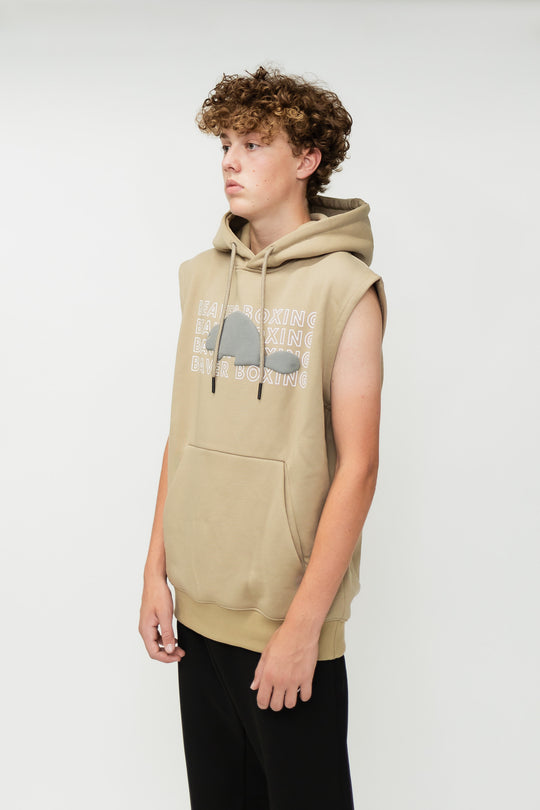 SLEEVELESS HOODIE SWEATSHIRT BEAVER BOXING - BEIGE