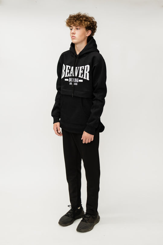 COZY HOODED SWEATSHIRT BEAVER BOXING - BLACK
