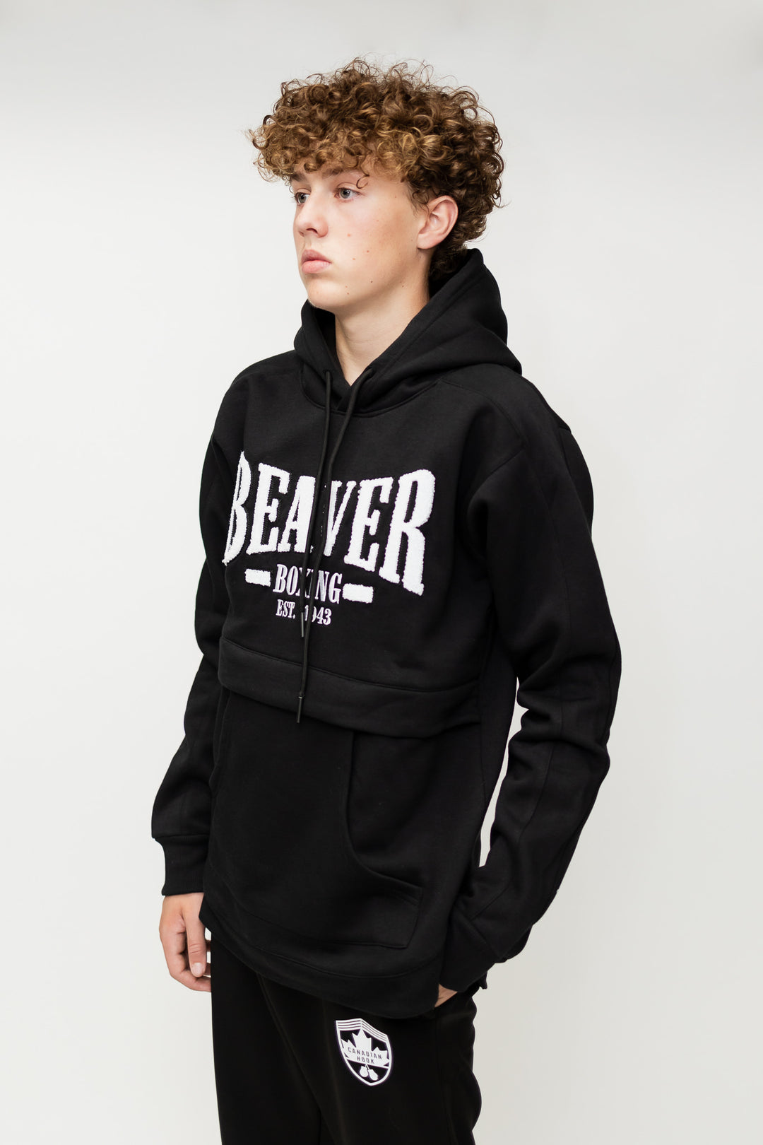COZY HOODED SWEATSHIRT BEAVER BOXING - BLACK
