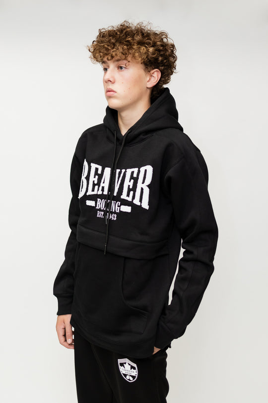 COZY HOODED SWEATSHIRT BEAVER BOXING - BLACK