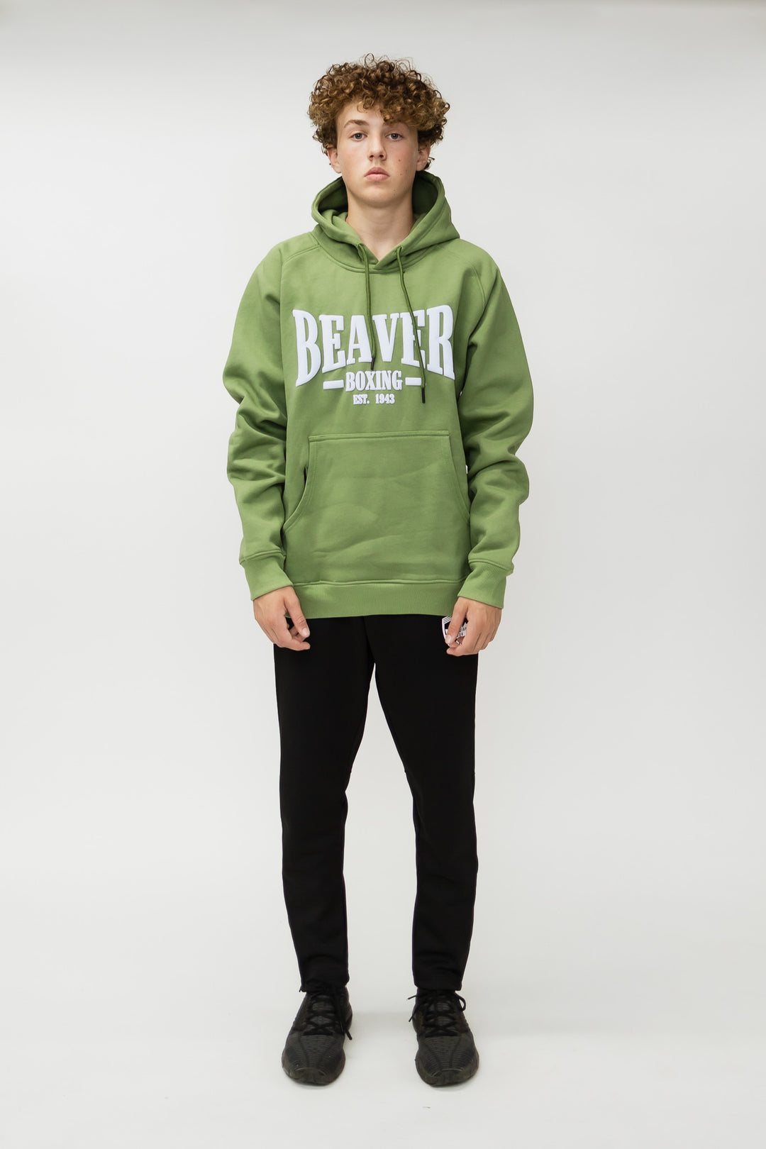 HEAVY DUTY HOODED SWEATSHIRT BEAVER BOXING - LIGHT GREEN