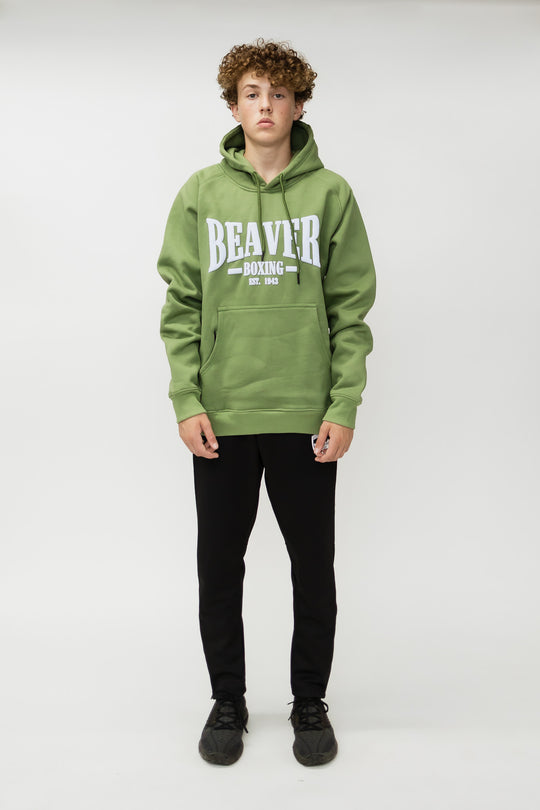 HEAVY DUTY HOODED SWEATSHIRT BEAVER BOXING - LIGHT GREEN