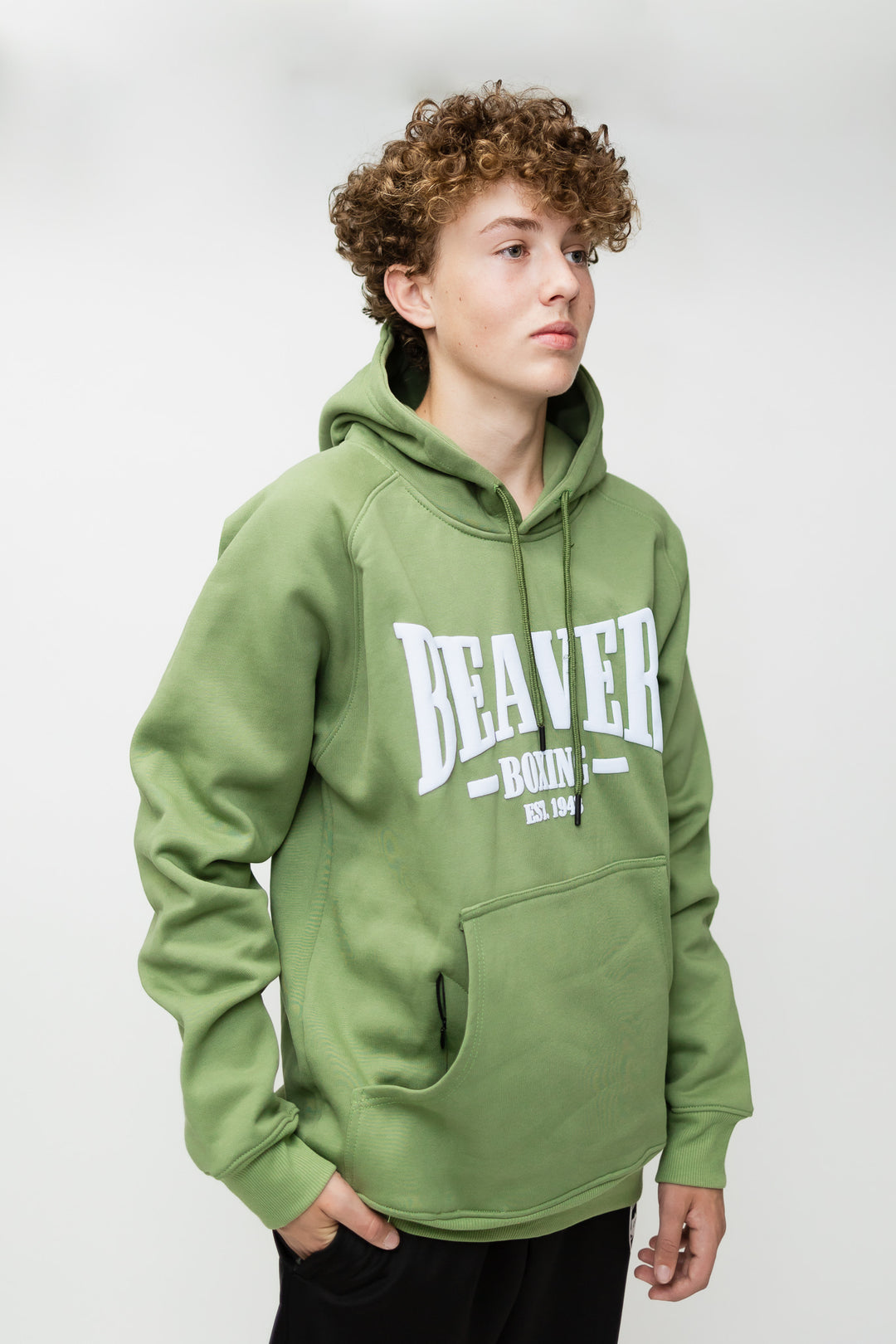 HEAVY DUTY HOODED SWEATSHIRT BEAVER BOXING - LIGHT GREEN