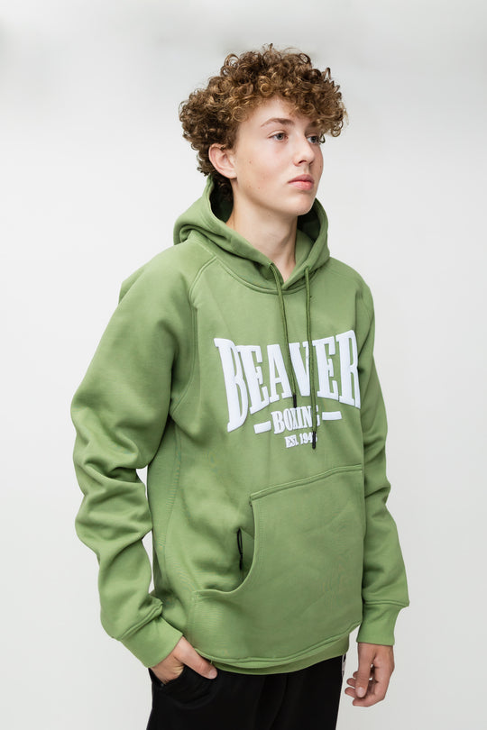 HEAVY DUTY HOODED SWEATSHIRT BEAVER BOXING - LIGHT GREEN