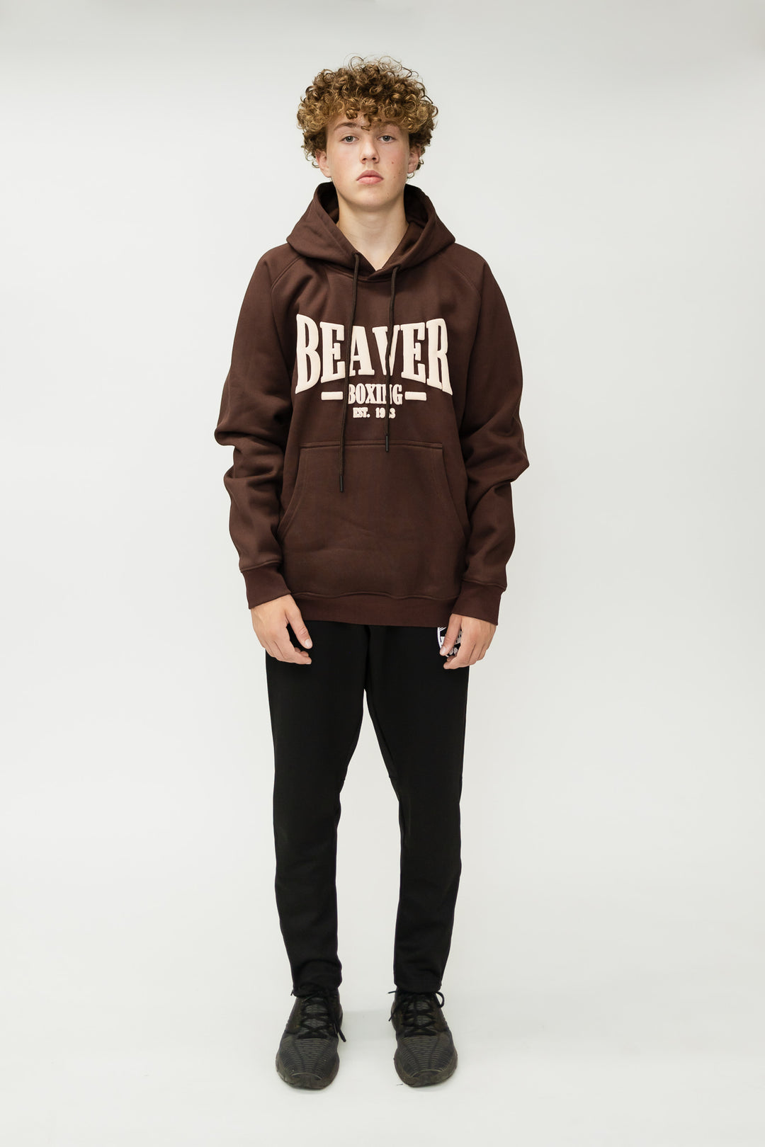 HEAVY DUTY HOODED SWEATSHIRT BEAVER BOXING - BROWN