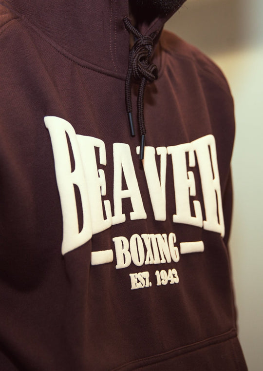 HEAVY DUTY HOODED SWEATSHIRT BEAVER BOXING - BROWN