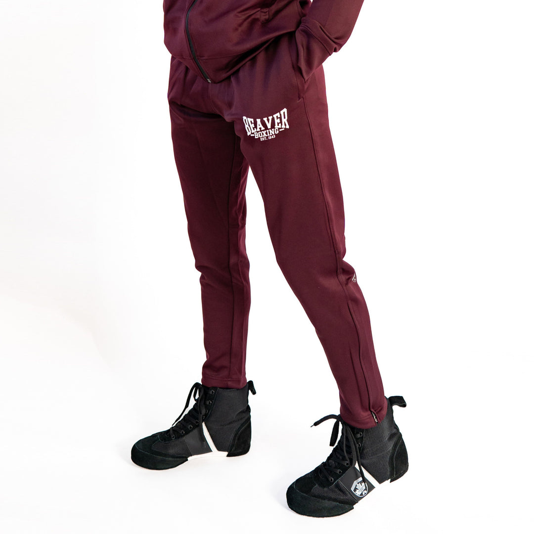 BEAVER BOXING TRACKSUIT BOTTOMS - BURGUNDY