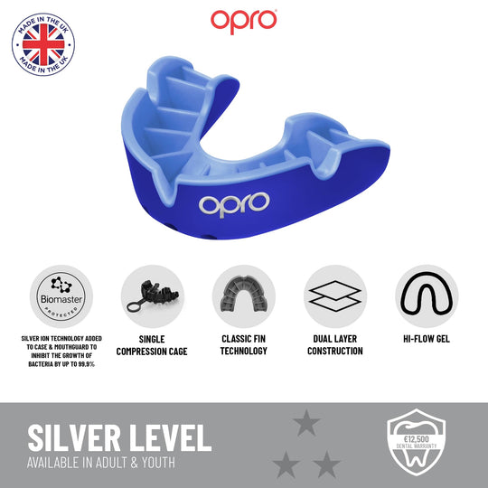 OPRO Silver Level Mouthguard - Red/Dark Blue