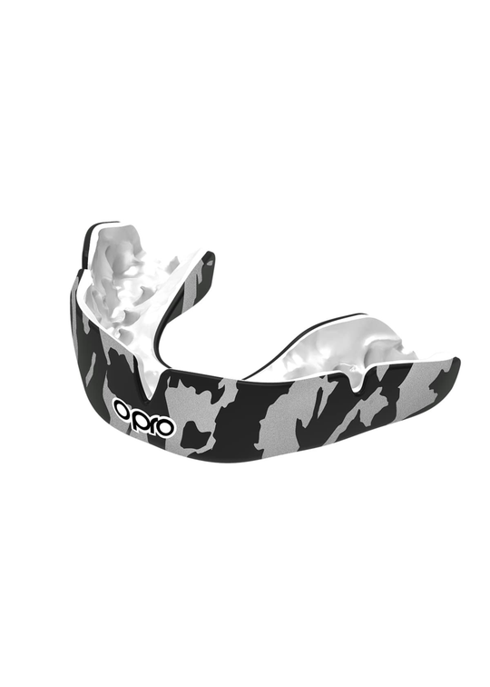 OPRO Instant Custom-Fit Camo Mouthguard - Black/White/Silver