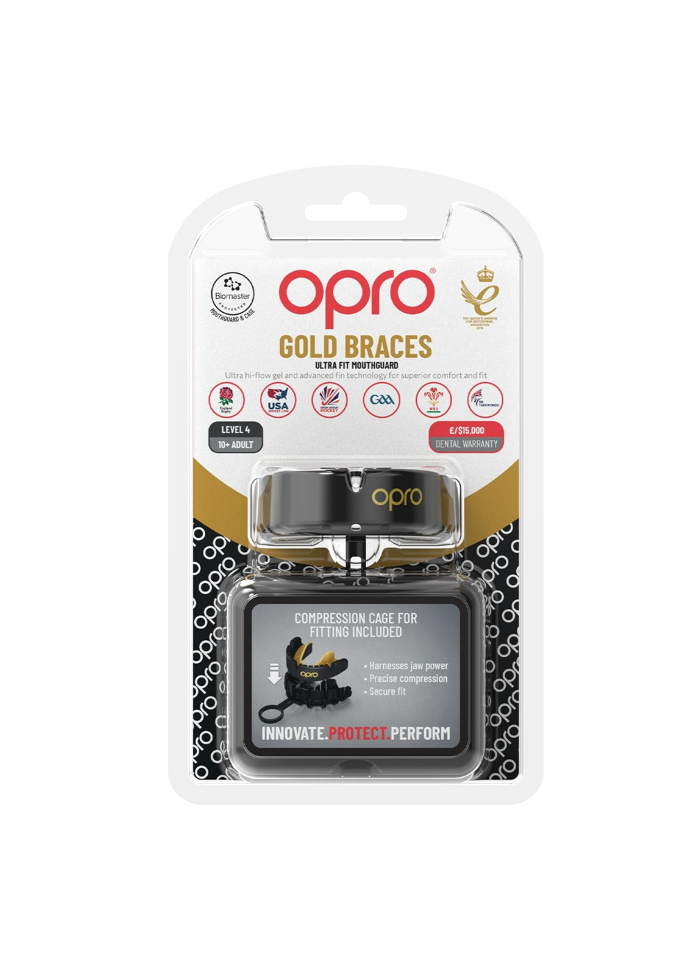 OPRO Gold Level  Mouthguard for Braces - Black/Gold