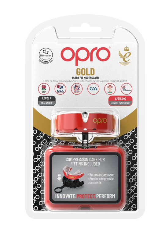 OPRO Gold Level Mouthguard - Red/Pearl