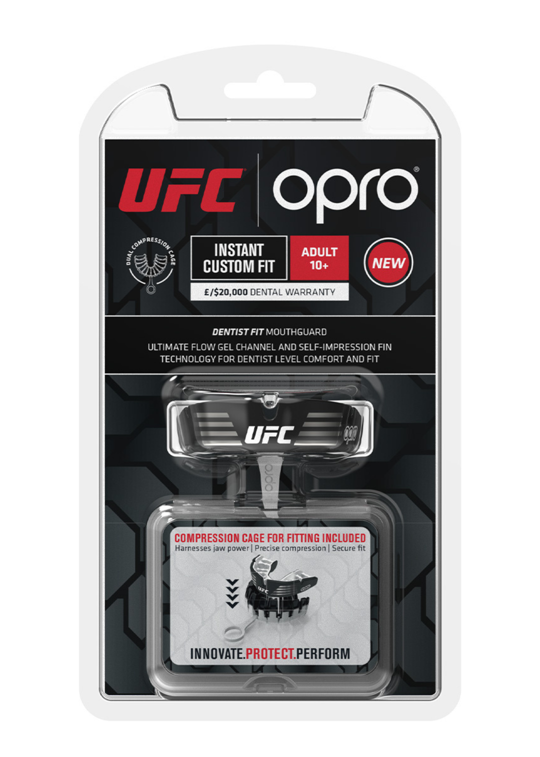Instant Custom-Fit UFC Mouthguard - Black/White/Silver