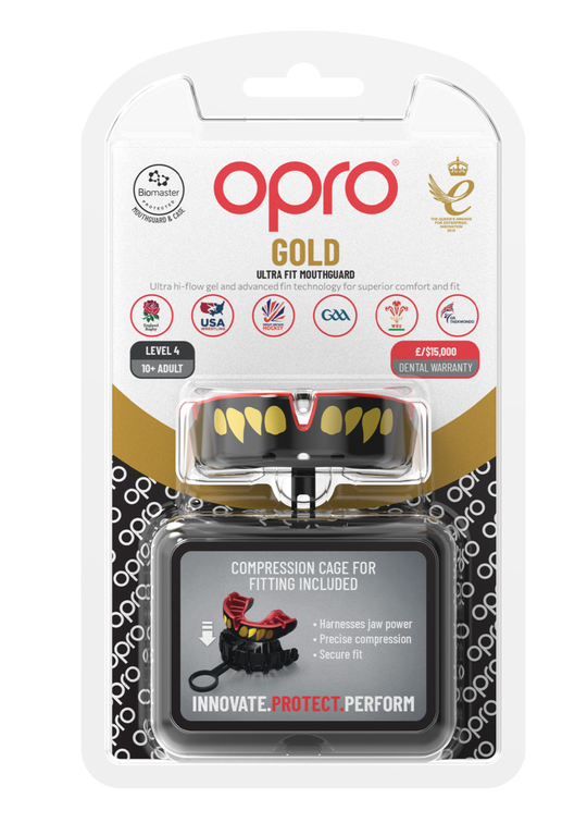 OPRO Gold Level Jawz Mouthguard - Black/Red/Gold
