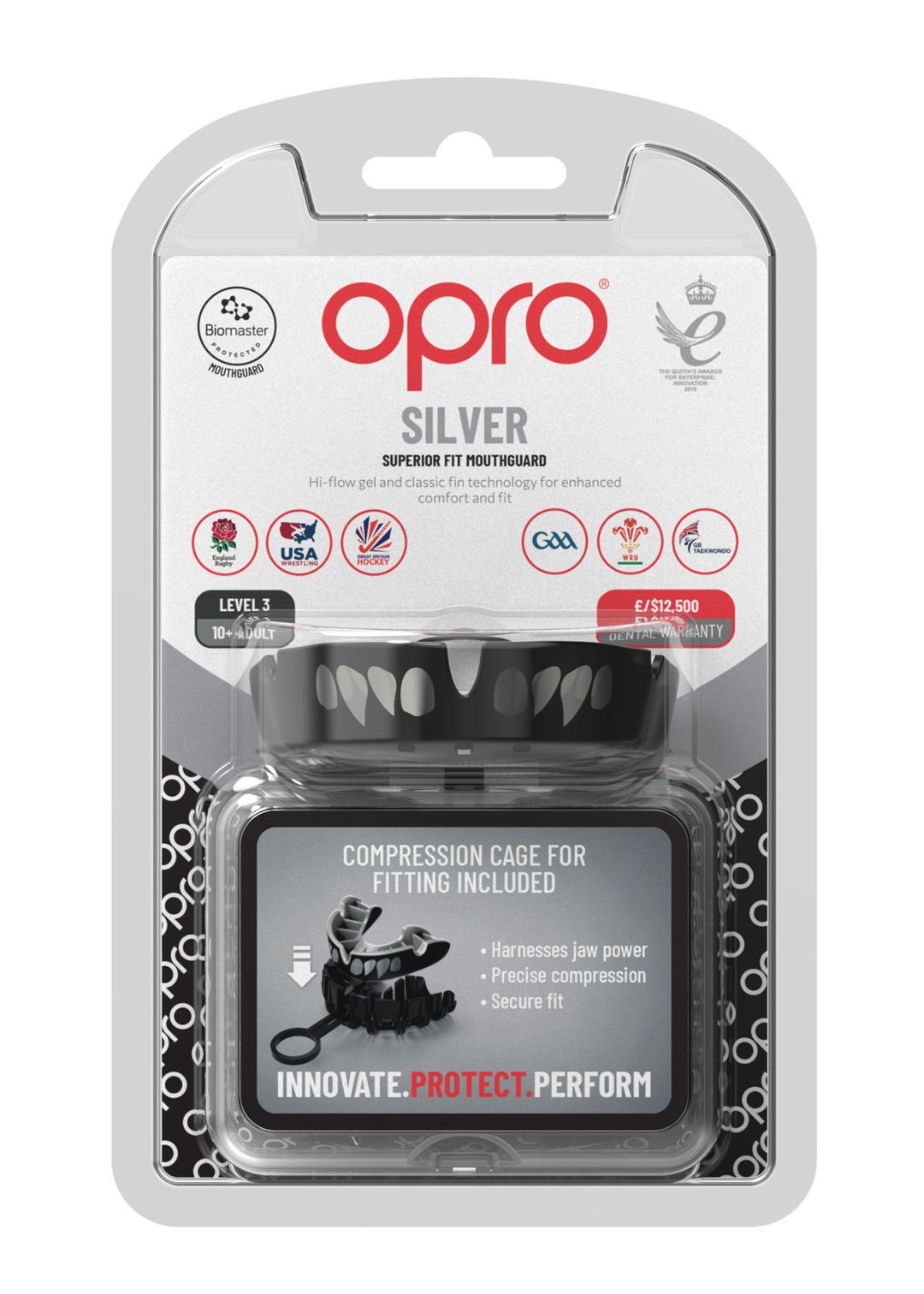 OPRO Silver Level Jawz Mouthguard - Black/Silver