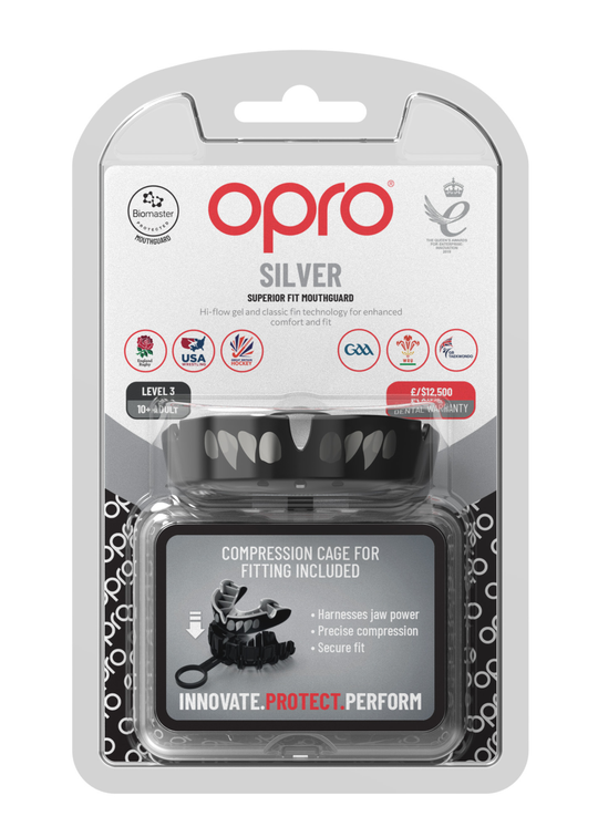 OPRO Silver Level Jawz Mouthguard - Black/Silver