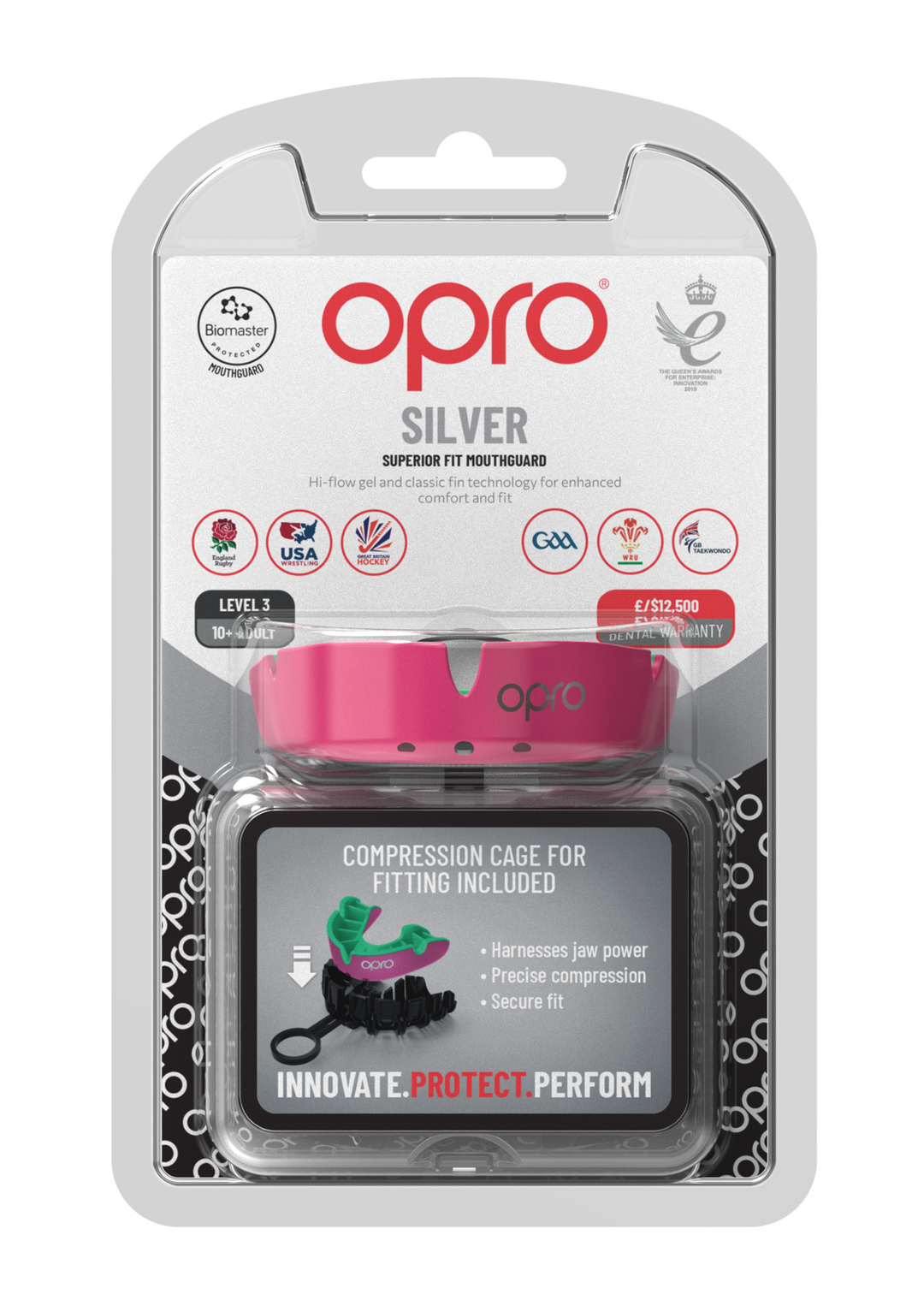 OPRO Silver Level Mouthguard - Pink/Green