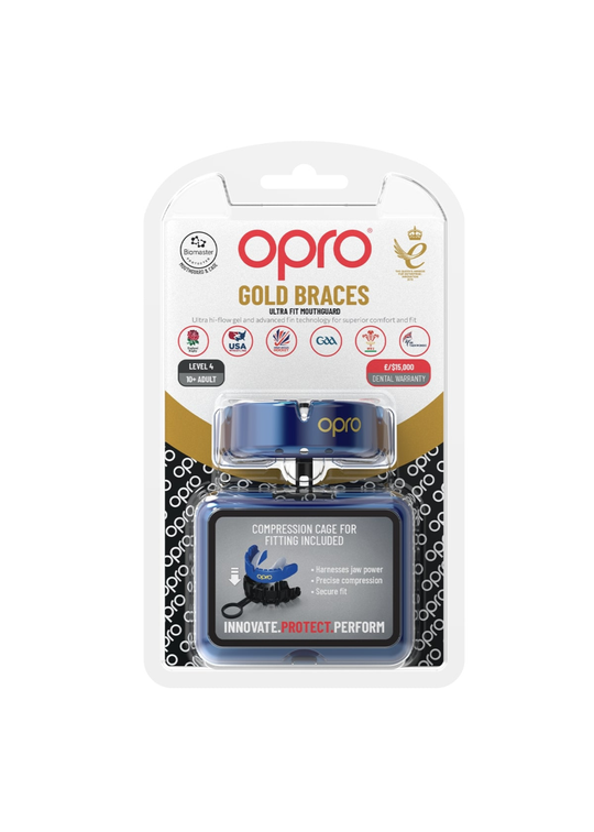 OPRO Gold Level  Mouthguard for Braces - Blue/Pearl