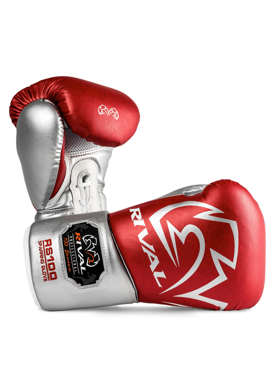 RIVAL RS100 PROFESSIONAL SPARRING GLOVES - RED/SILVER