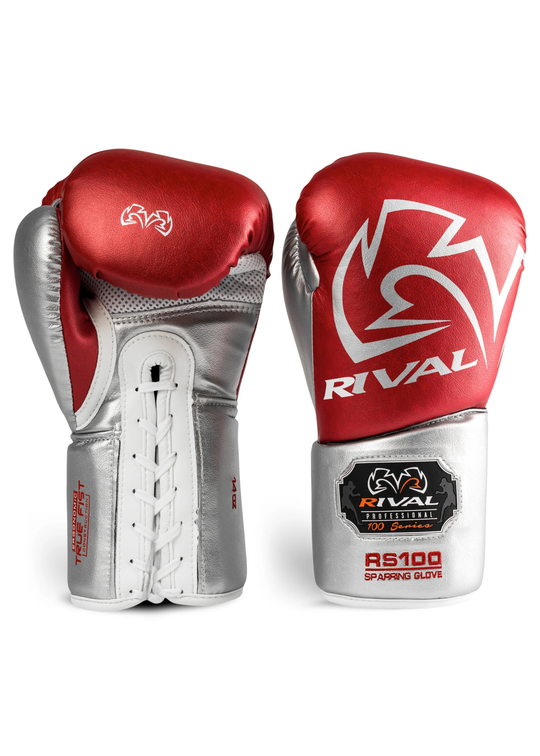 RIVAL RS100 PROFESSIONAL SPARRING GLOVES - RED/SILVER