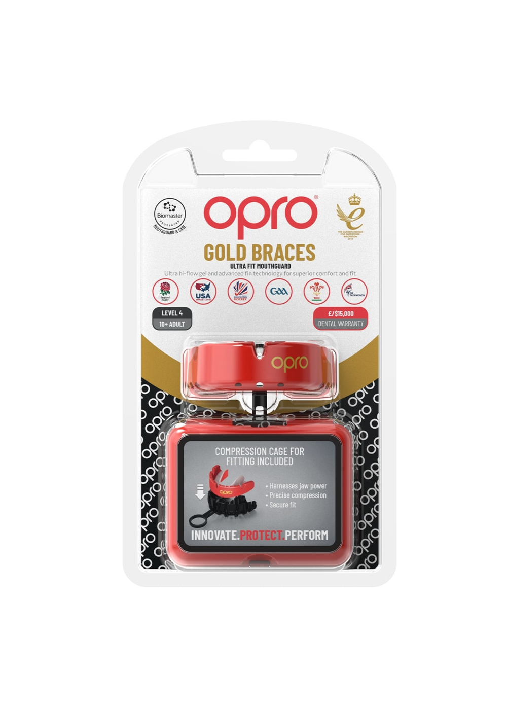OPRO Gold Level  Mouthguard for Braces - Red/Pearl