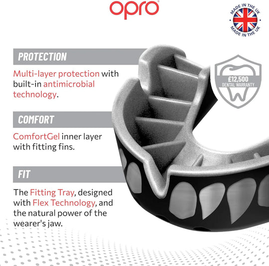OPRO Silver Level Jawz Mouthguard - Black/Silver
