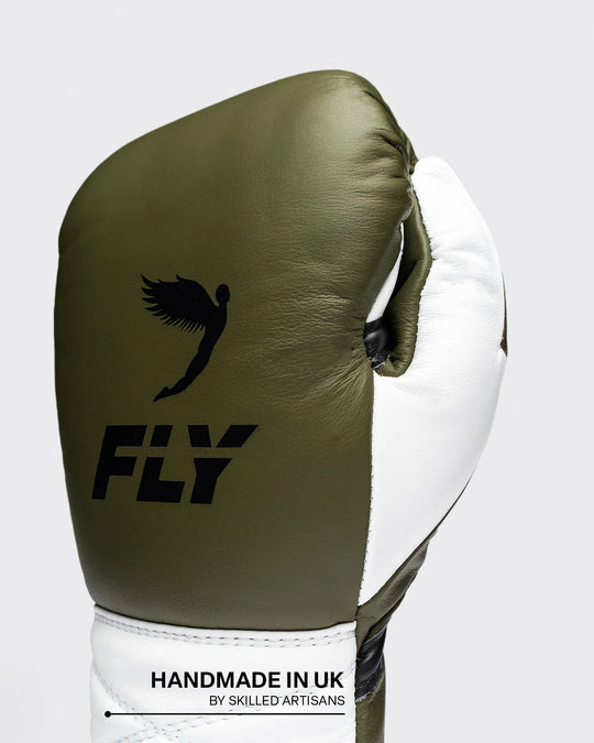 Fly Superlace 2 Lightning Boxing Gloves - Olive Green/White/Black